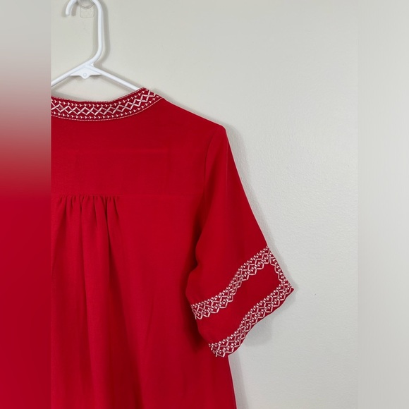 Liesl Women Casual Tops V Neck Short Sleeve Boho Print Shirts Summer Blouses Red - Picture 11 of 14